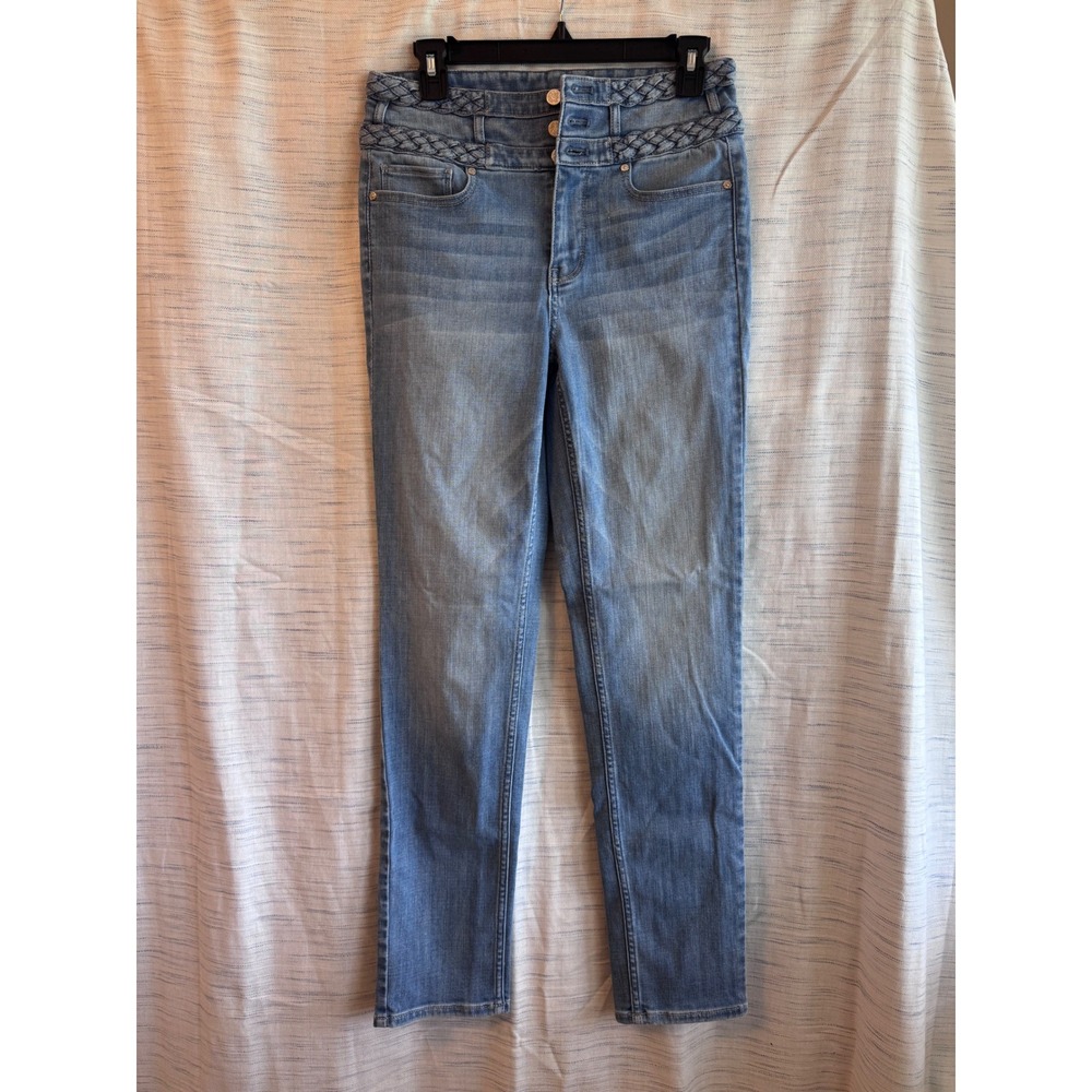 White House Black Market Slim Ankle Jeans Extra High Rise Braided Waist Blue 4L